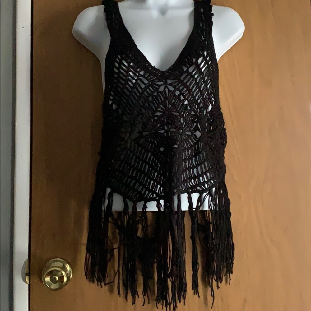 Open-Crochet Fringe Top